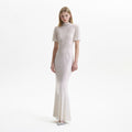 Cream Rhinestone Mesh Maxi Dress