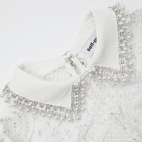White Lace Diamante Collar Top