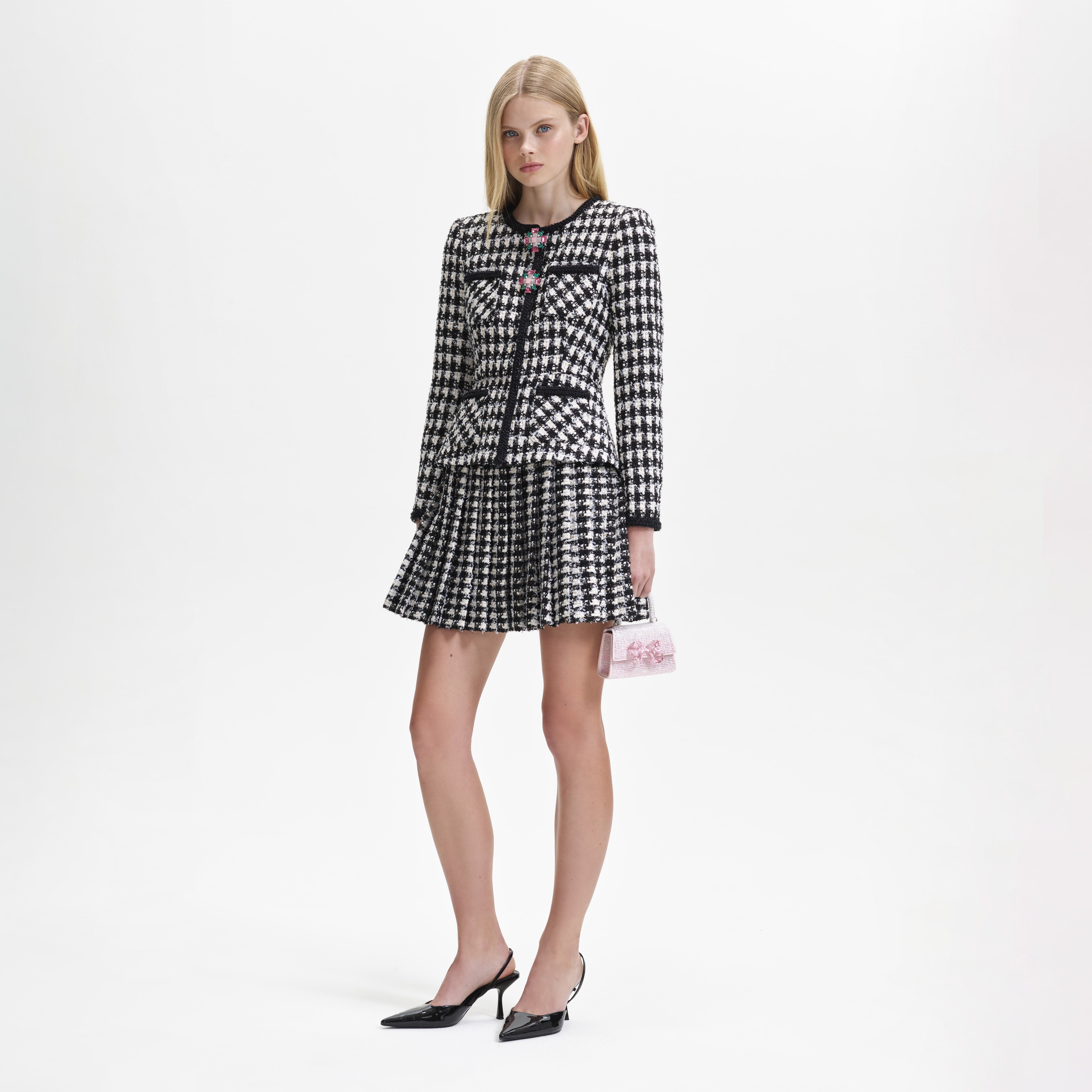 Black Check Boucle Mini Jacket Dress – self-portrait