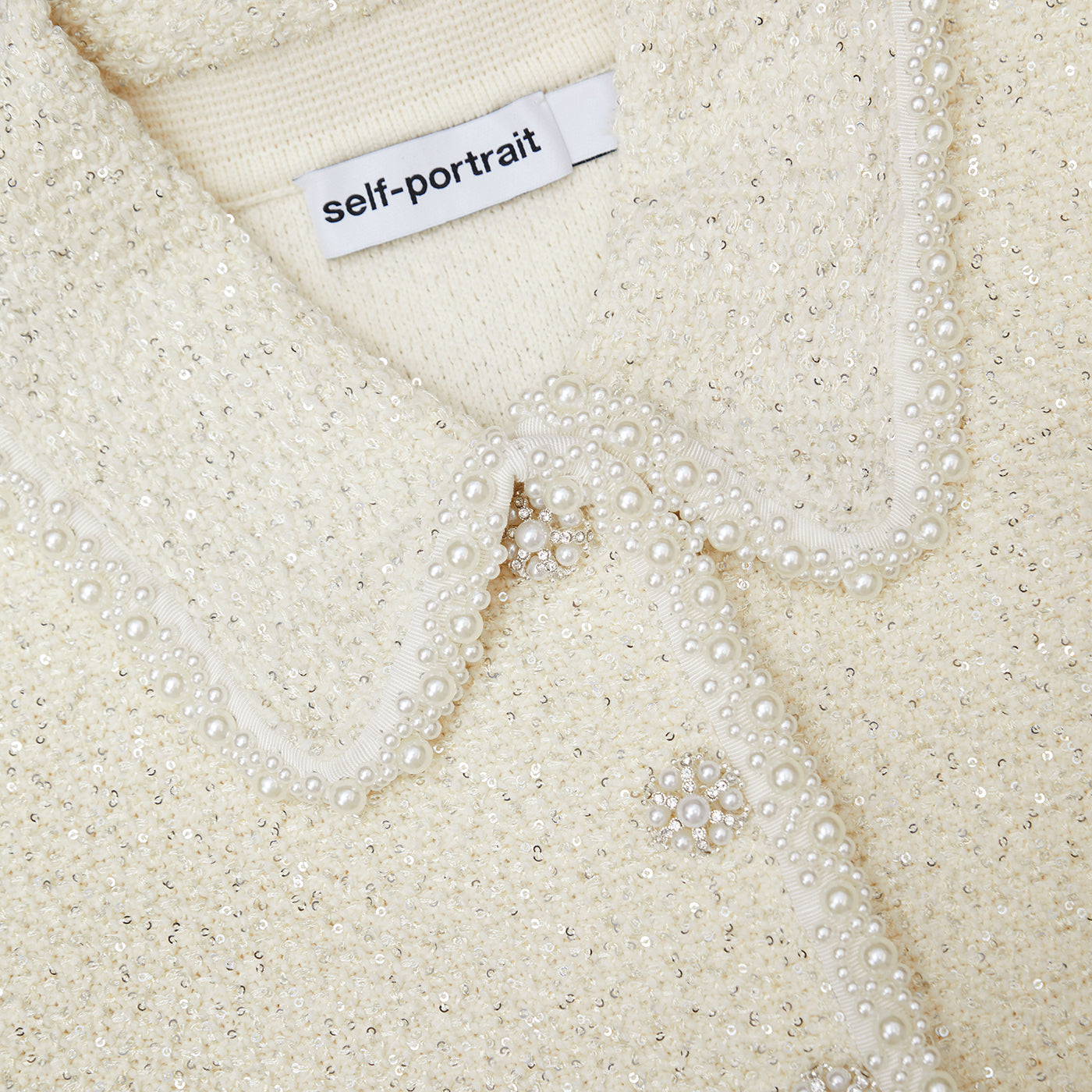 Cream Sequin Knit Pearl Cardigan