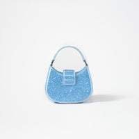 Blue Rhinestone Crescent Bow Micro Bag