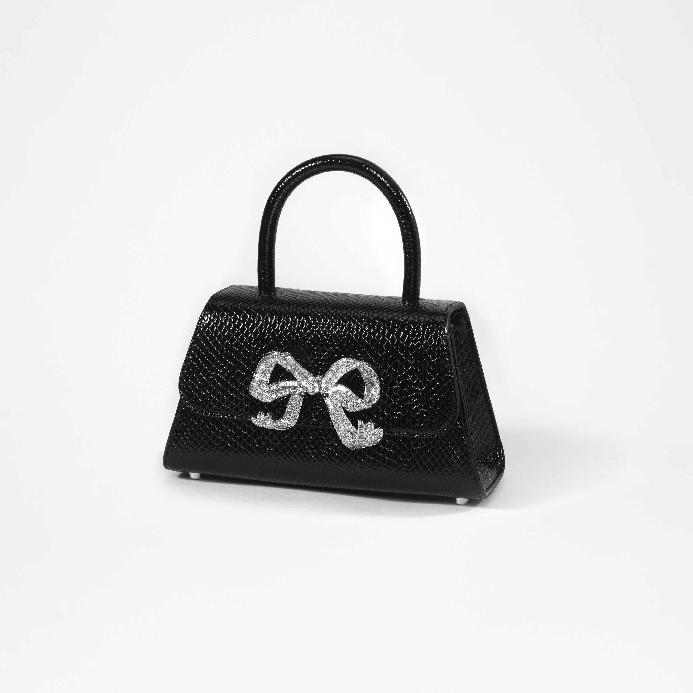 Black Python Diamante Bow Mini Bag