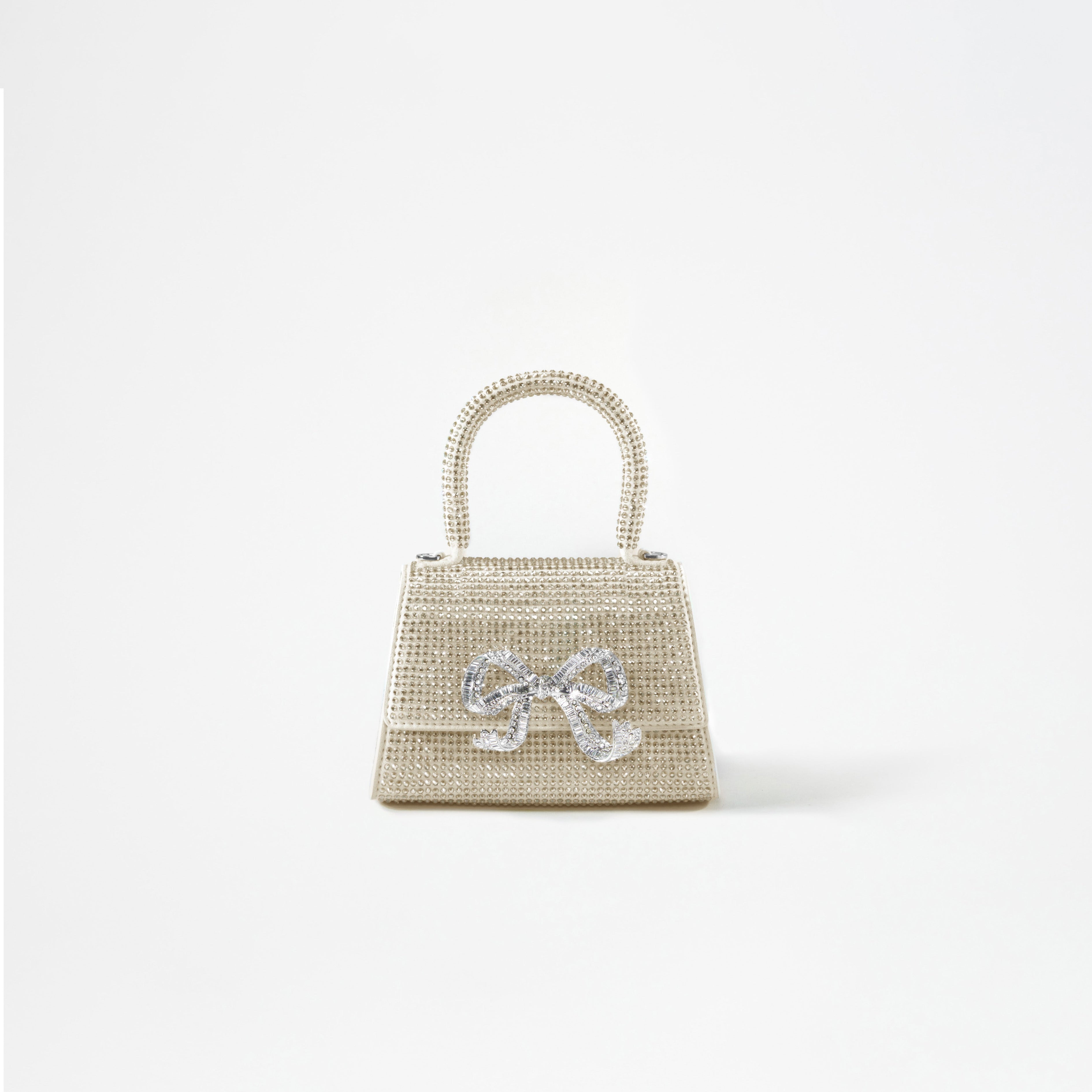 Cream Rhinestone Bow Micro Bag