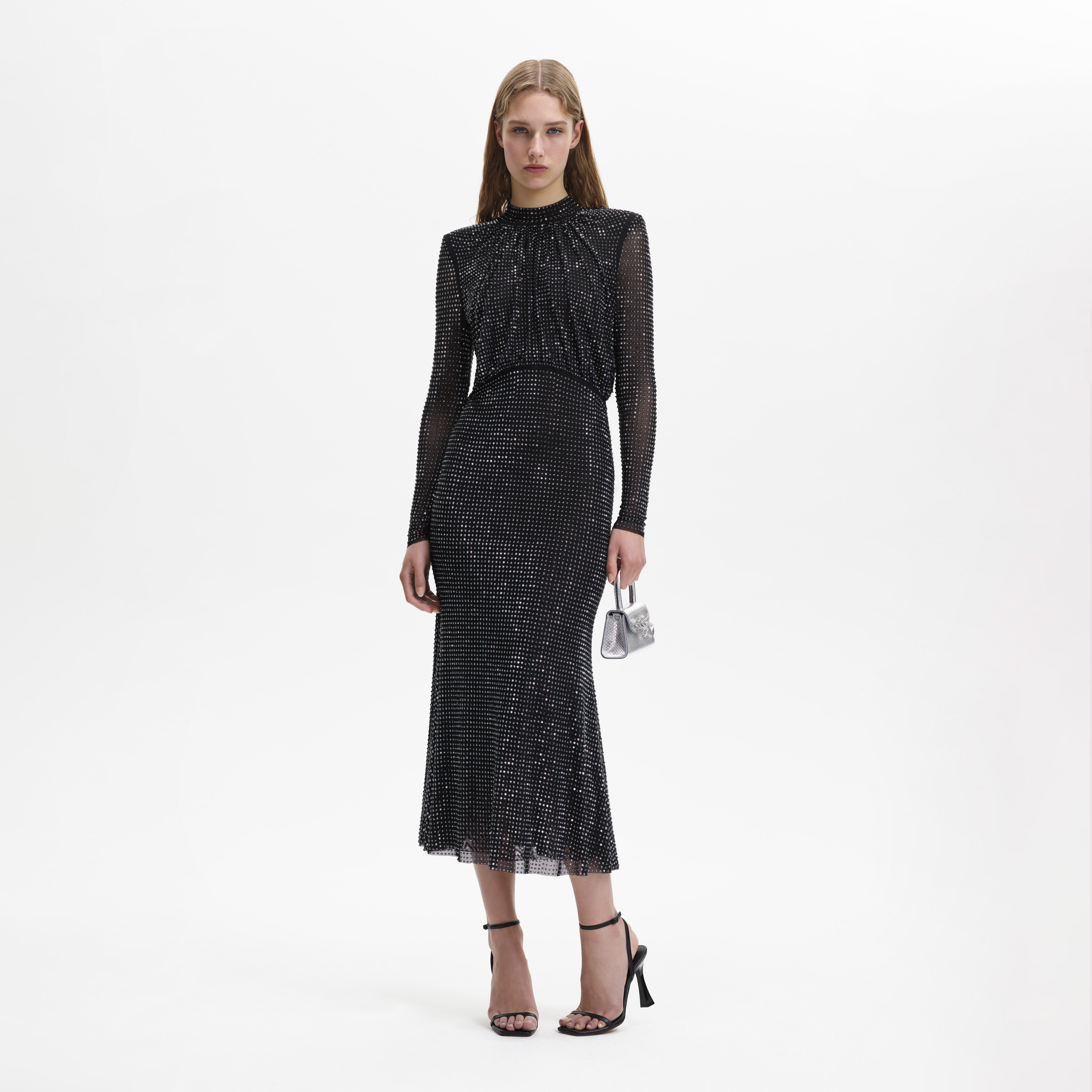 Self portrait black hot sale long sleeve dress