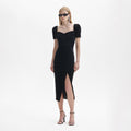 Black Velvet Iris Midi Dress