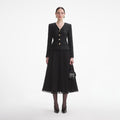 Black Tinsel Boucle Chiffon Midi Dress