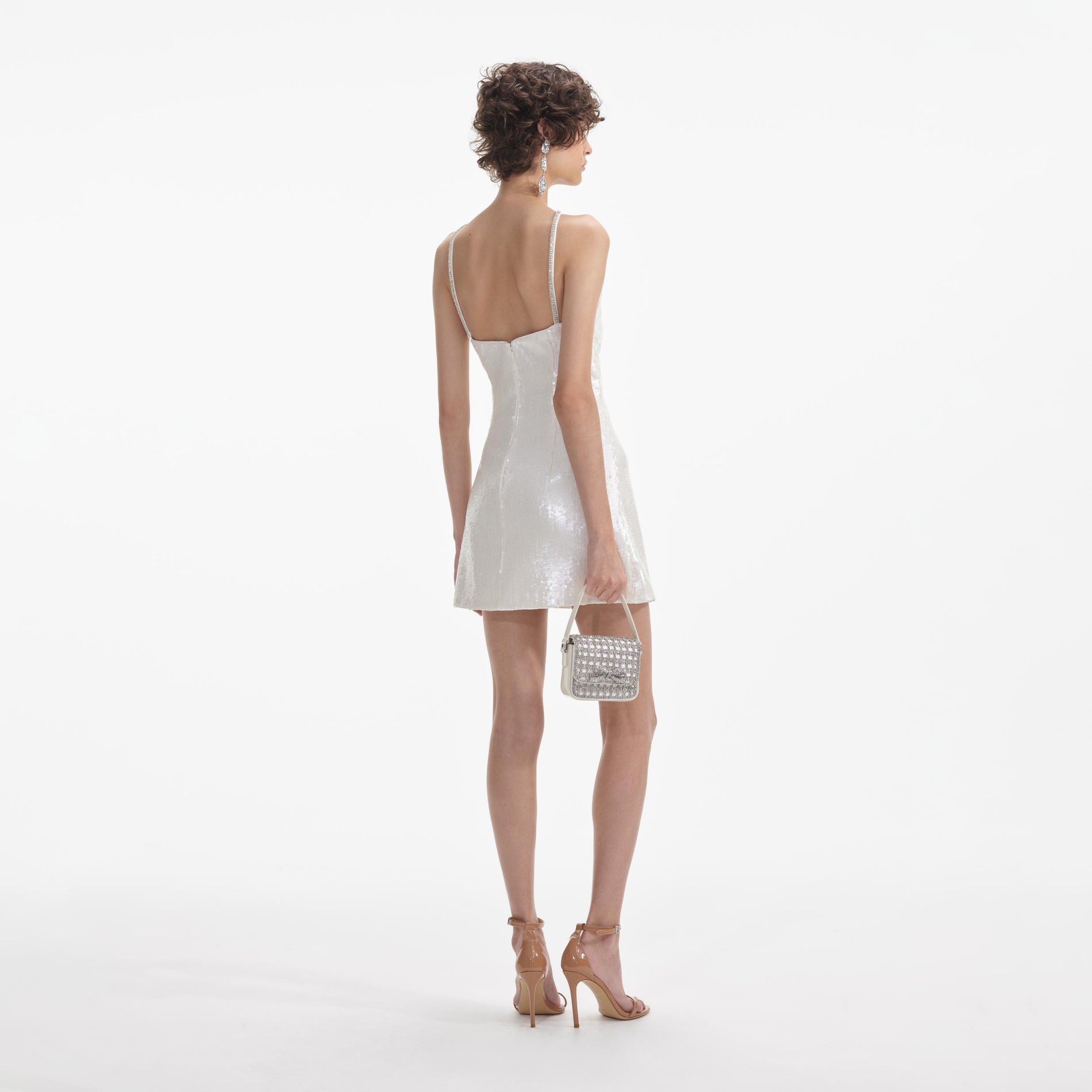 Cream Sequin Halter Mini Dress