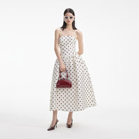 Cream Polka Dot Taffeta Midi Dress