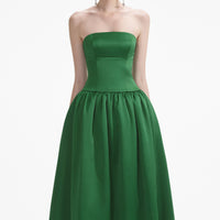 Green Satin Bandeau Maxi Dress