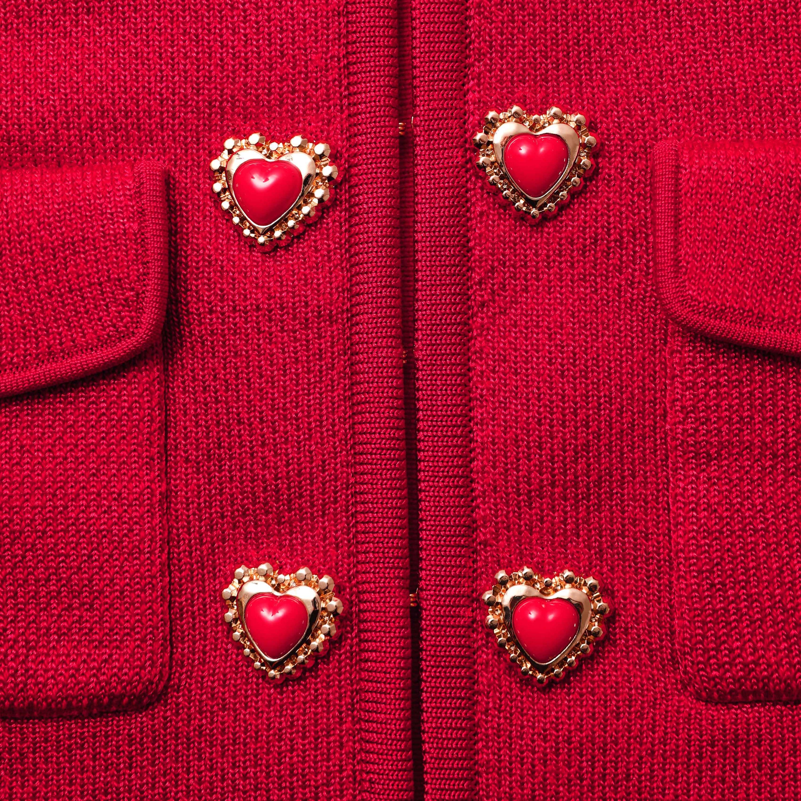 Red Knit Heart Buttoned Cardigan