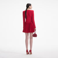 Red Pleated Knit Mini Skirt