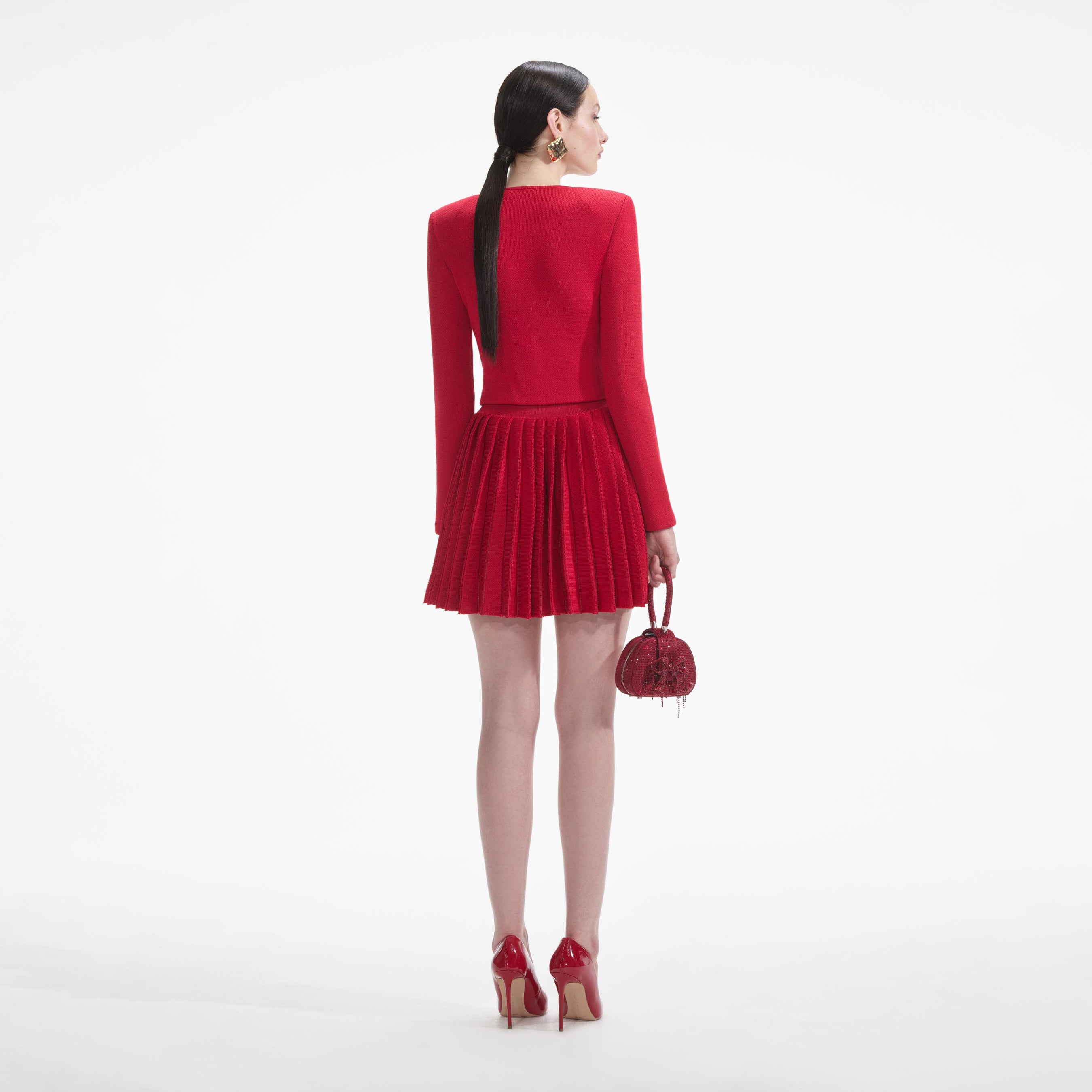 Red Pleated Knit Mini Skirt