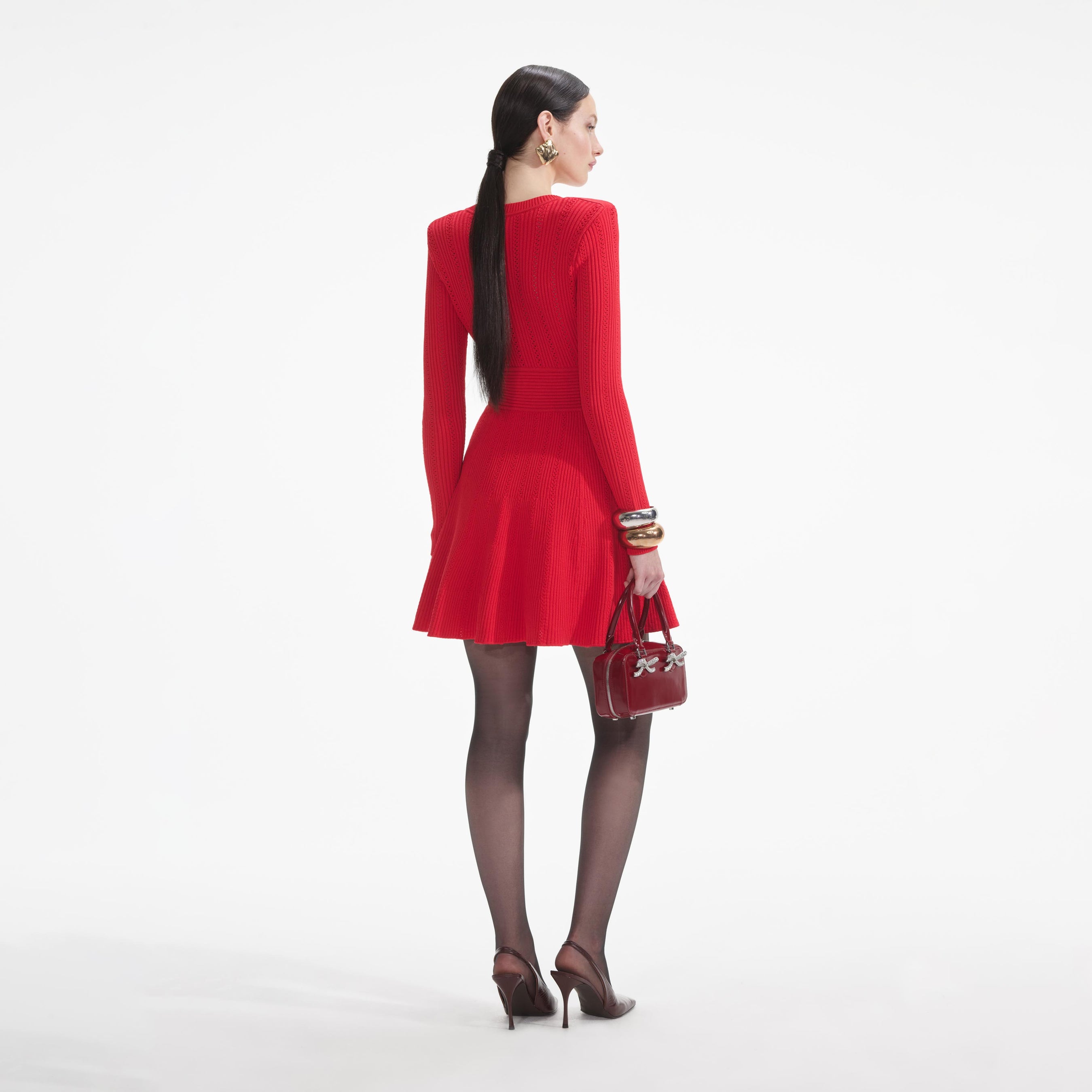 Red Pointelle Knit Mini Dress