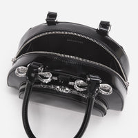 Black Leather Curved Mini Tote Bag