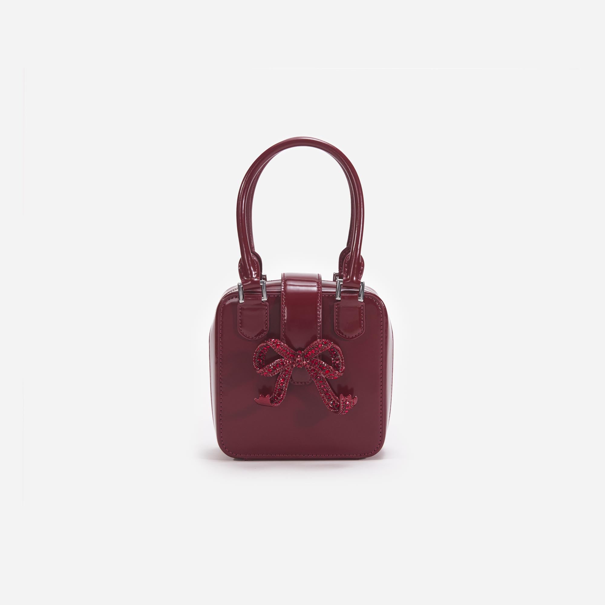 Burgundy Leather Square Mini Tote Bag