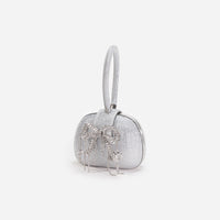 Silver Rhinestone Top Handle Clutch Bag