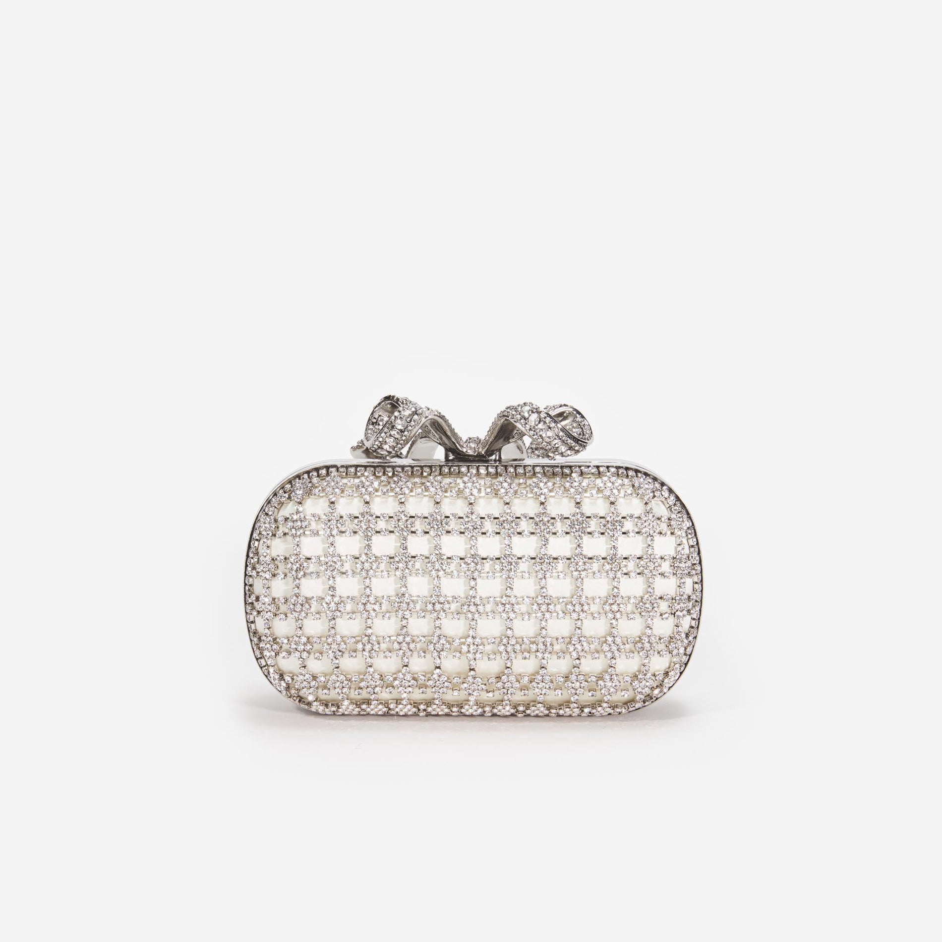 Back view of a woman wearing the White Champagne Crystal Clutch Bag