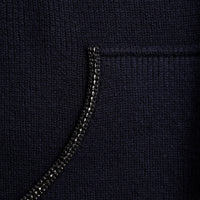 Navy Knit Diamante Trim Hoodie