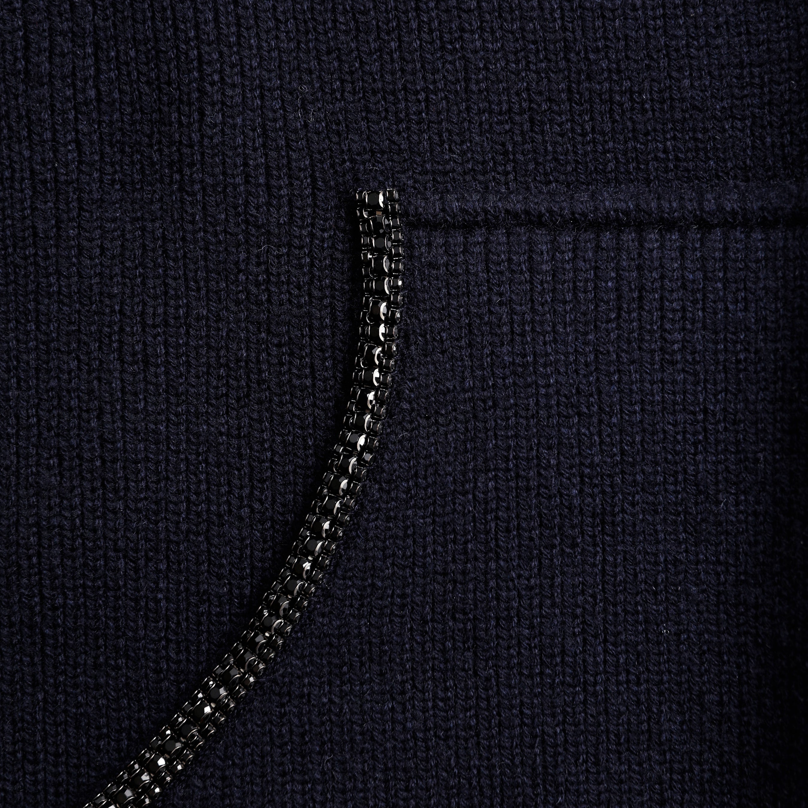 Navy Knit Diamante Trim Hoodie