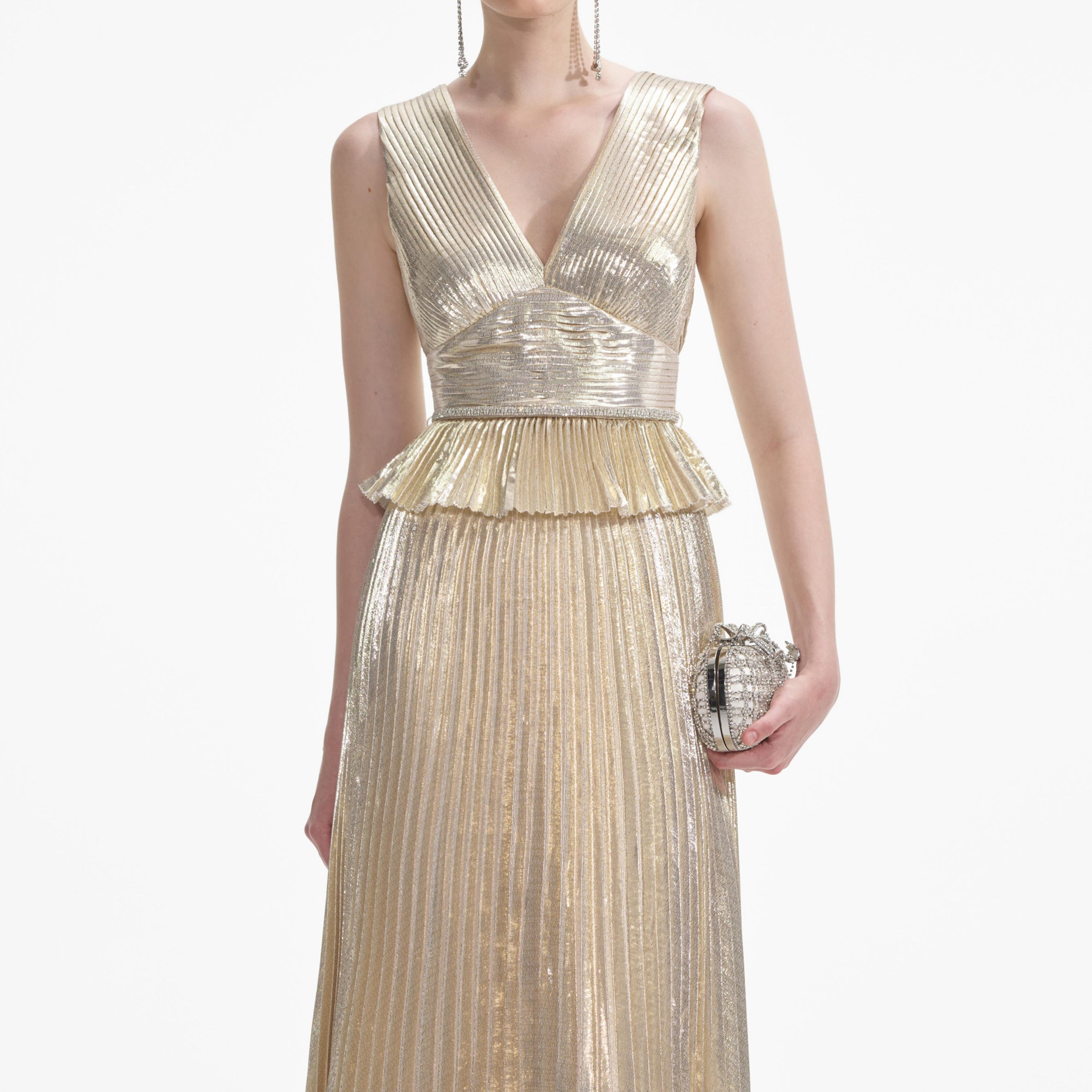 Gold Metallic V-Neck Maxi Dress