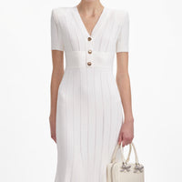 Cream Pointelle Knit Midi Dress