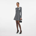 Grey Crochet Flower Collared Knit Mini Dress