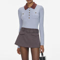 Blue Contrast Collar Knit Top