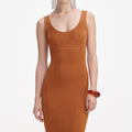 Brown Scoop Neck Viscose Knit Maxi Dress