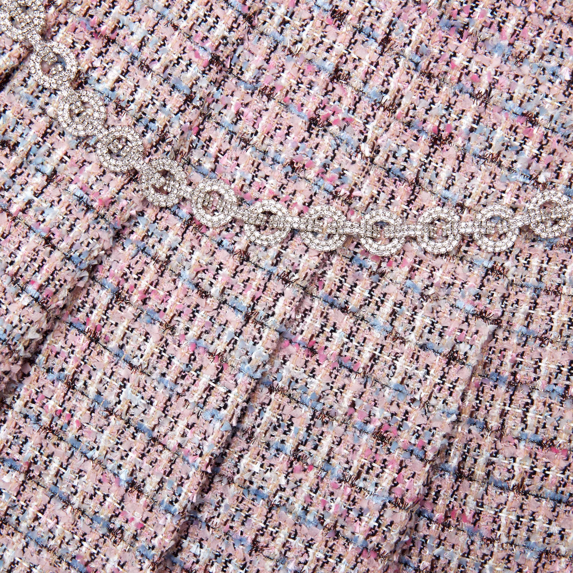 Pink Boucle Crystal Belt Mini Skirt