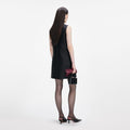 Black Taffeta Embellished Trim Mini Dress