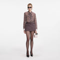 Brown Check Chiffon Blouse