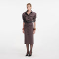 Brown Cotton Belted Midi Dress
