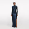 Navy Metallic Gathered Maxi Dress