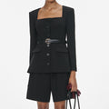 Black Tailored Crepe Playsuit