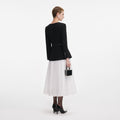 Black Long Sleeve Contrast Chiffon Midi Dress