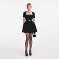 Black Crepe Short Sleeve Mini Dress