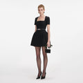 Black Crepe Short Sleeve Mini Dress
