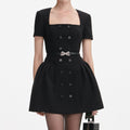 Black Crepe Short Sleeve Mini Dress