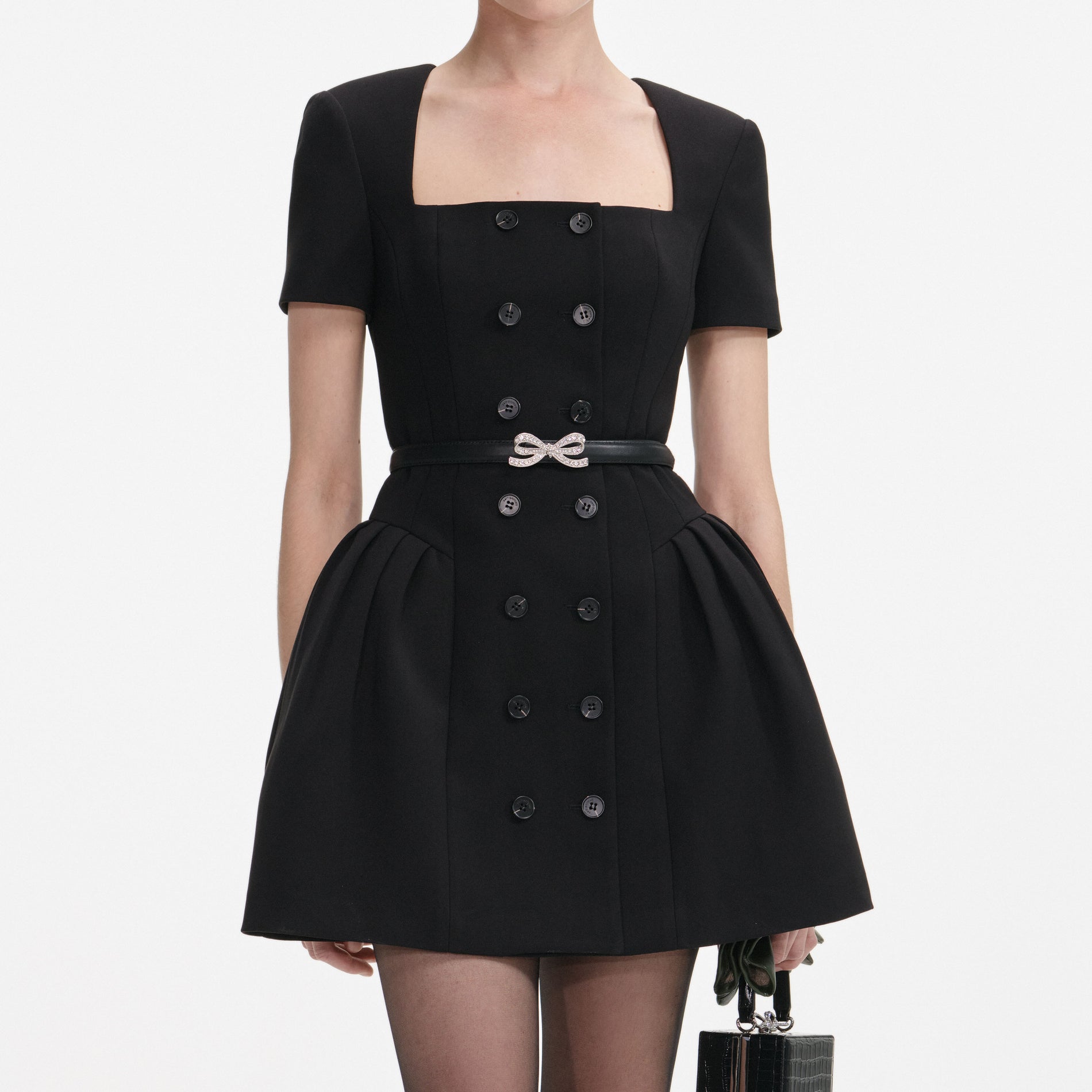 Black Crepe Short Sleeve Mini Dress