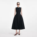 Black Boucle Sleeveless Midi Dress