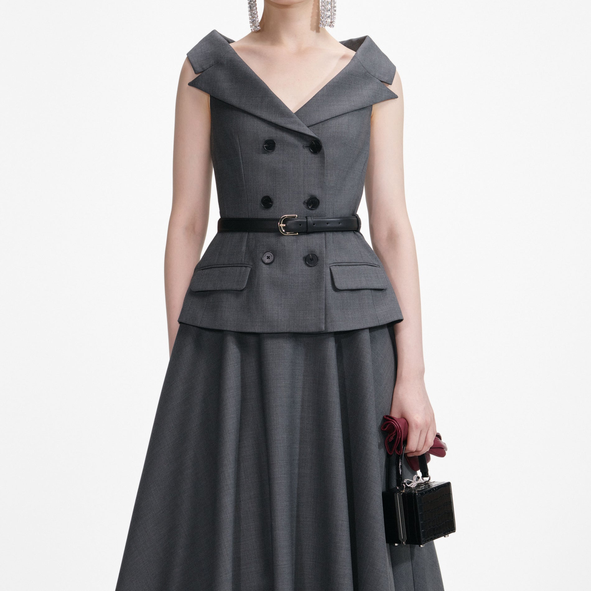 Grey Wool Tailored Midi Dress