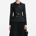 Black Wool Crepe Midi Dress