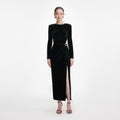 Black Velvet Embellished Midi Dress