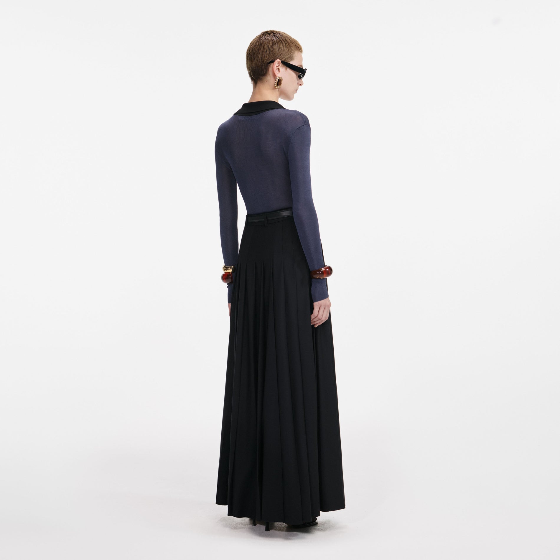 Navy Viscose Knit Bodysuit