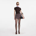 Brown Viscose Knit Short Sleeve Top