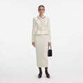 Cream Wool Peplum Knit Midi Dress