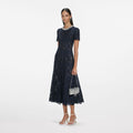 Navy Lace Embellished Midi Dress