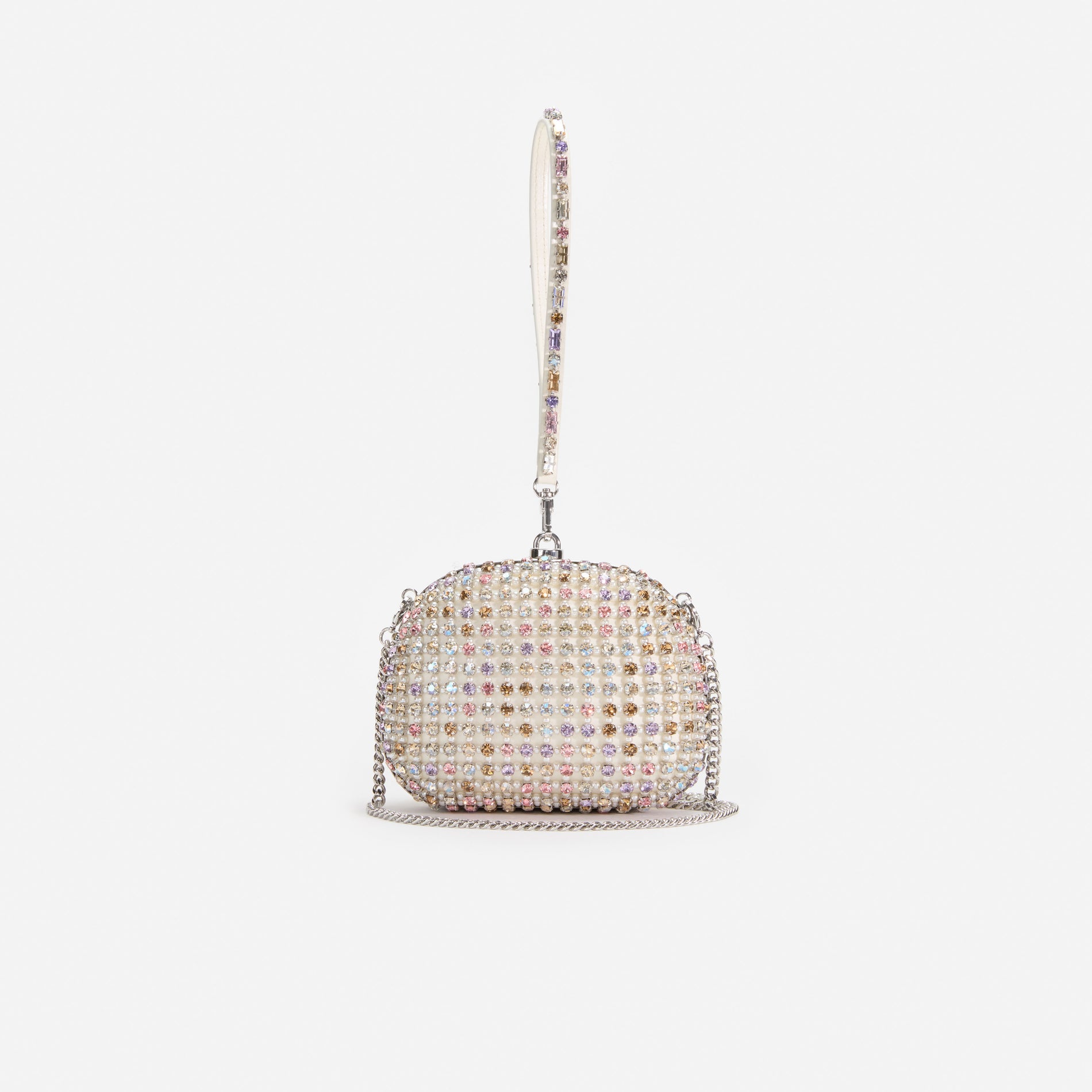 Multi Crystal Top Handle Clutch Bag