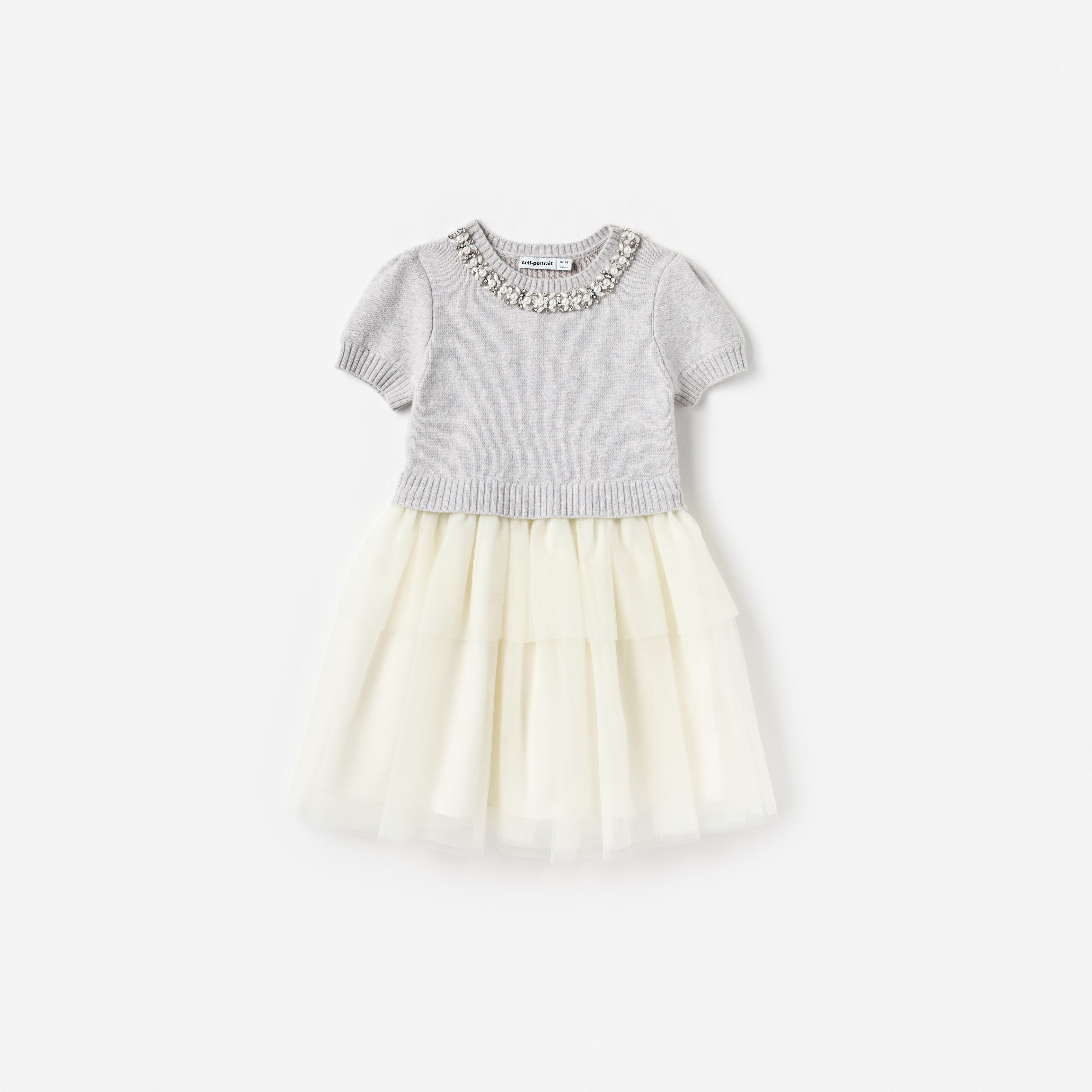 Grey Knit Tulle Dress
