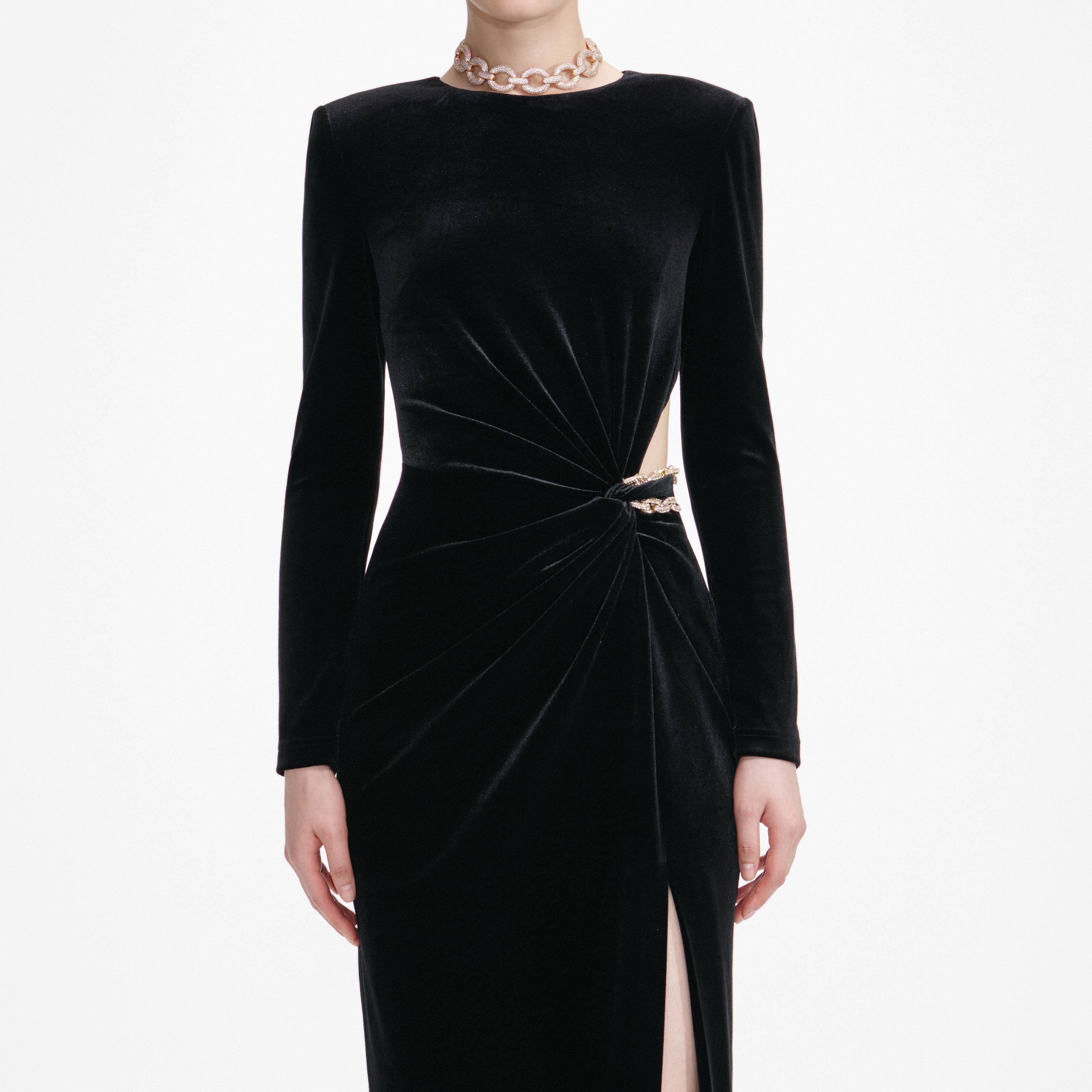 Black Velvet Embellished Maxi Dress